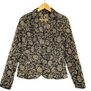 Axcess Liz Claiborne Blazer Jacket Womens 12 Stretch Woven Black Beige Floral